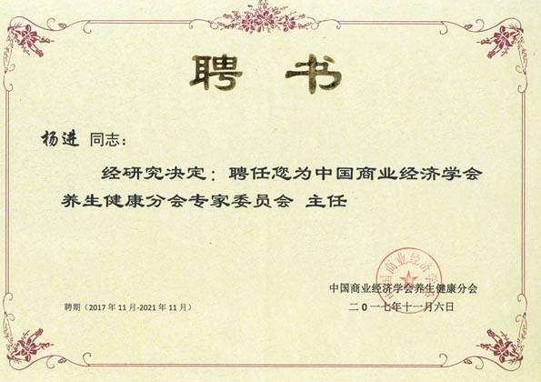中國商業(yè)經(jīng)濟學會養(yǎng)生健康分會專家委員會主任